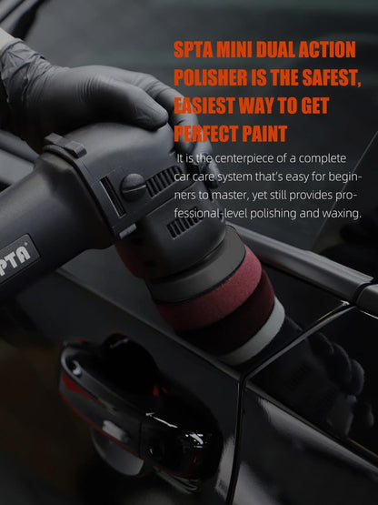 SPTA Mini Orbital Polisher - 3 Inch 10mm/780W Variable Speed Dual Action With Polishing Pads, Sanding Discs, Pad Conditioning Brush