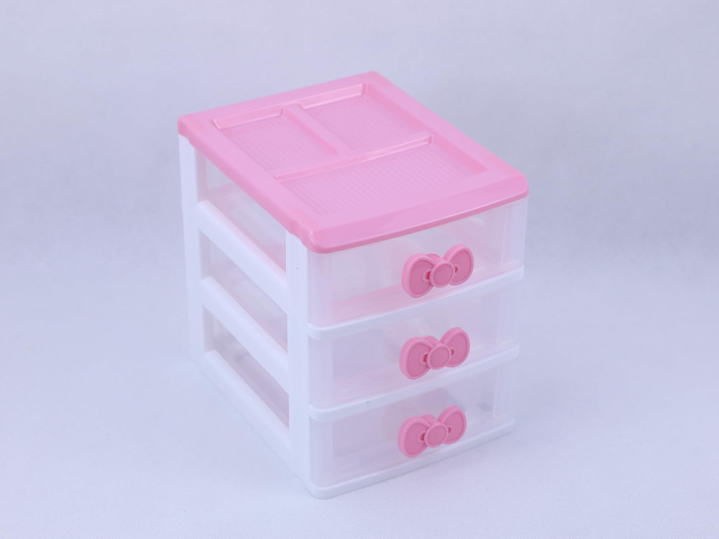 Pink 3-Tier Desk Organizer for Girls – Compact Plastic Storage Box for Makeup, Jewelry, School Supplies & Art Crafts – Cute Desktop Tidy for Bedroom Vanity or Dorm Room (Classical)
