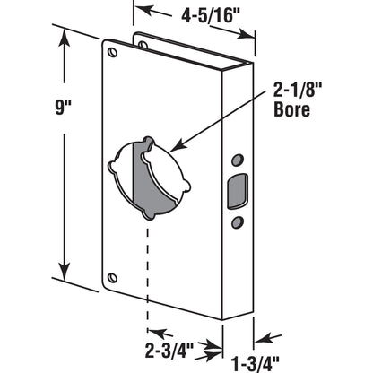 Prime-Line U 9588 Stainless Steel Lock and Door Reinforcement Plate for 1-3/4 In. Thick Doors, Stainless Steel Finish (Single Pack)