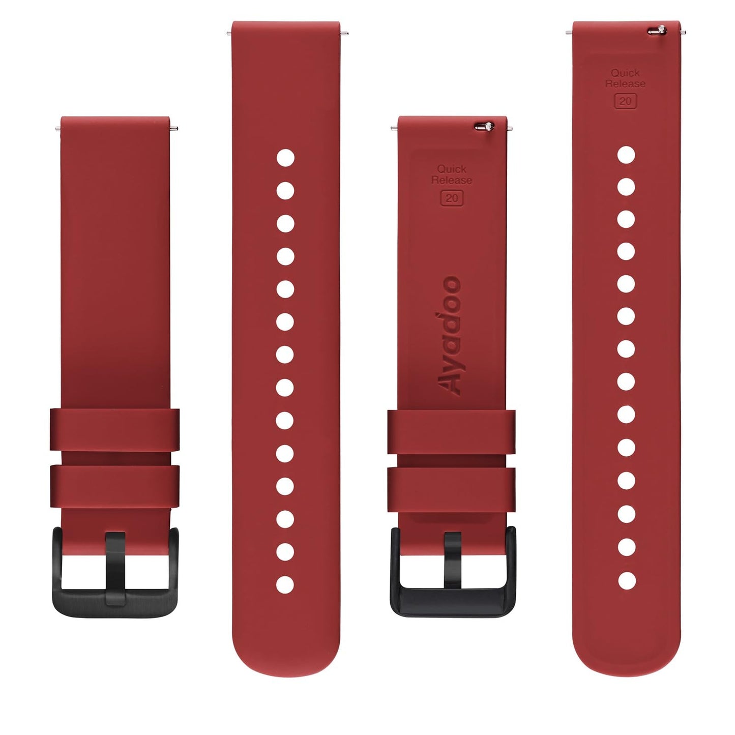 Ayadoo 18mm Silicone Watch Band for Men Women, Sporty Series Rubber Watch Straps, Red with Black Buckle