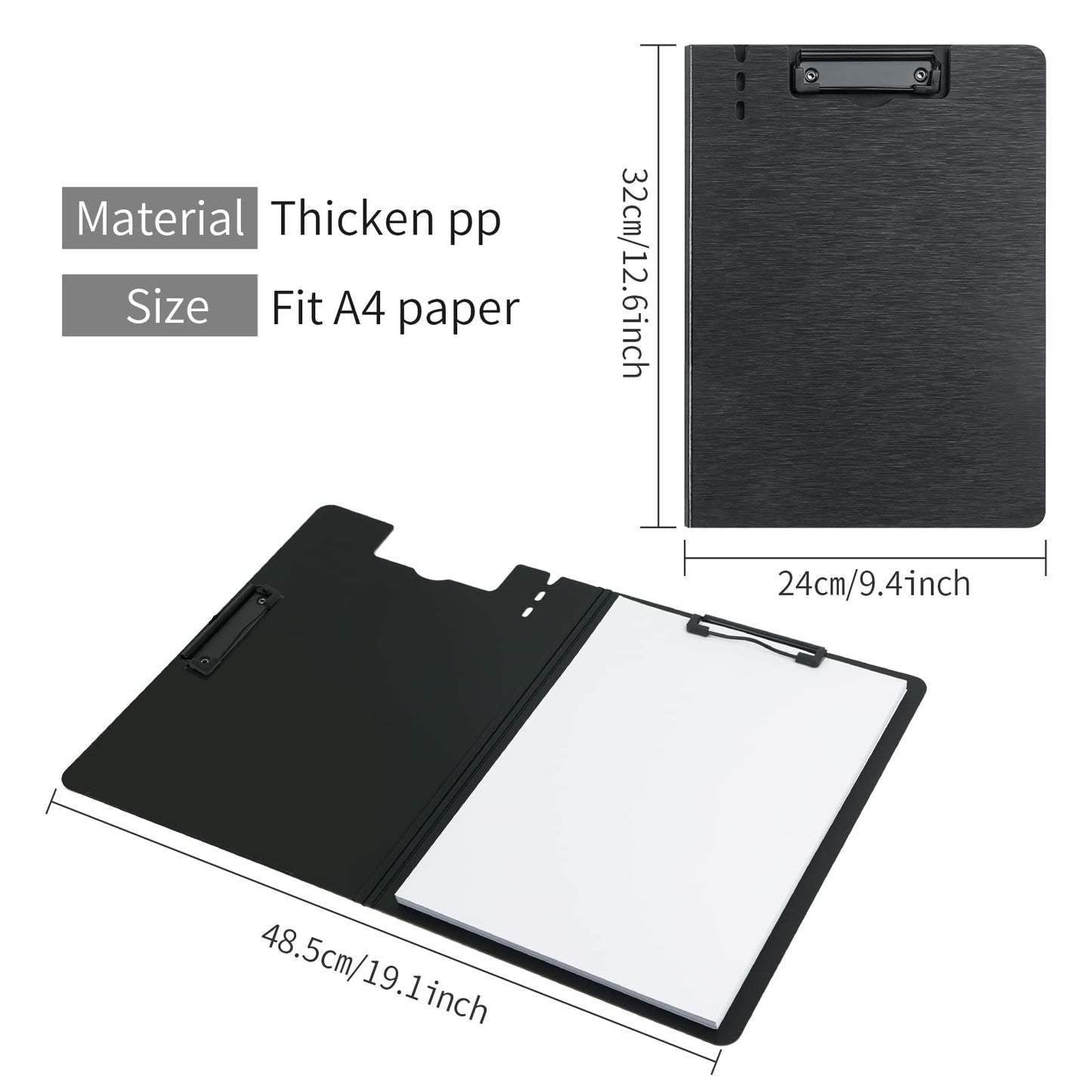 URbantin A4 Clipboard,5 Pack Foldable Clipboards with Two Clips File Document Organiser,Clip Board for Business,Office,School or Restaurant (Black)