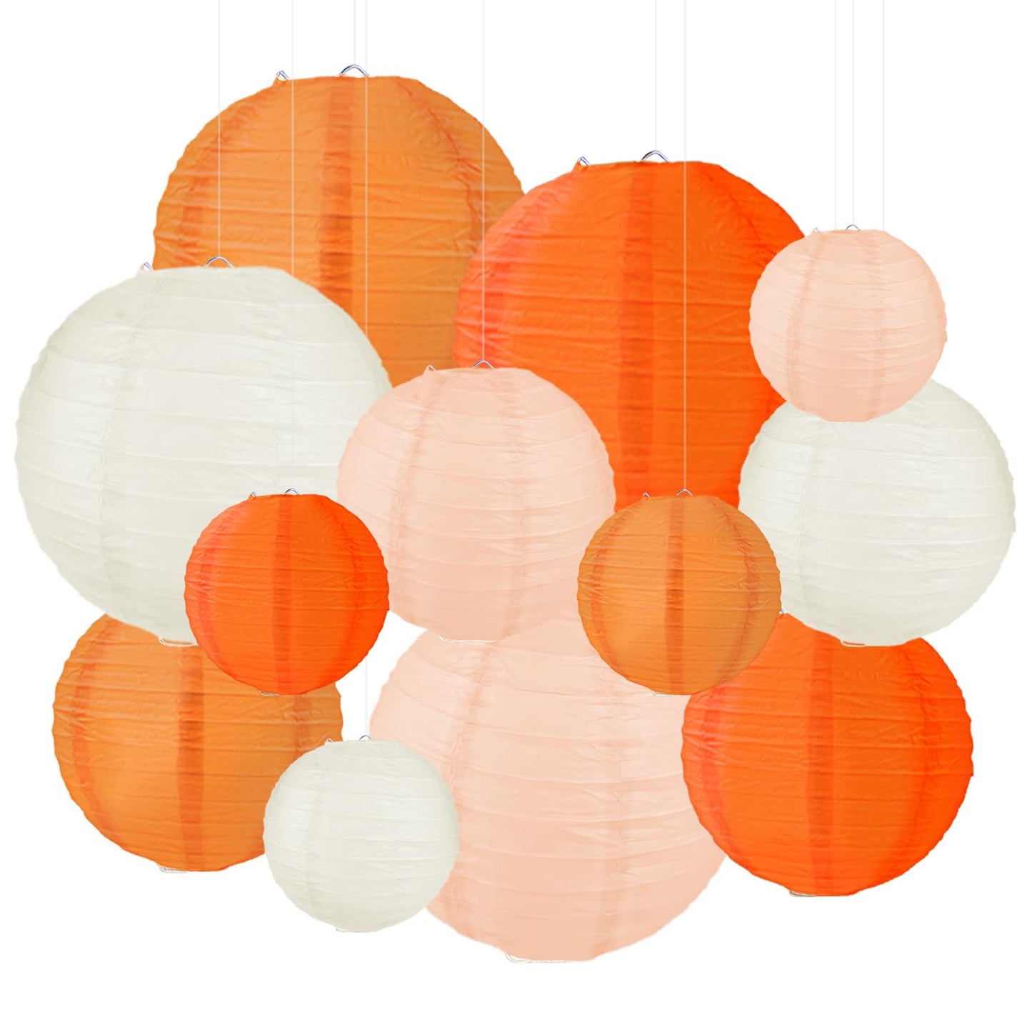 FUGUIR Fall Paper Lanterns, Orange Peach Cream Thanksgiving Party Hanging Paper Lanterns for Fall Festival Wedding Baby Shower Birthday Party Supplies (12 PCS)