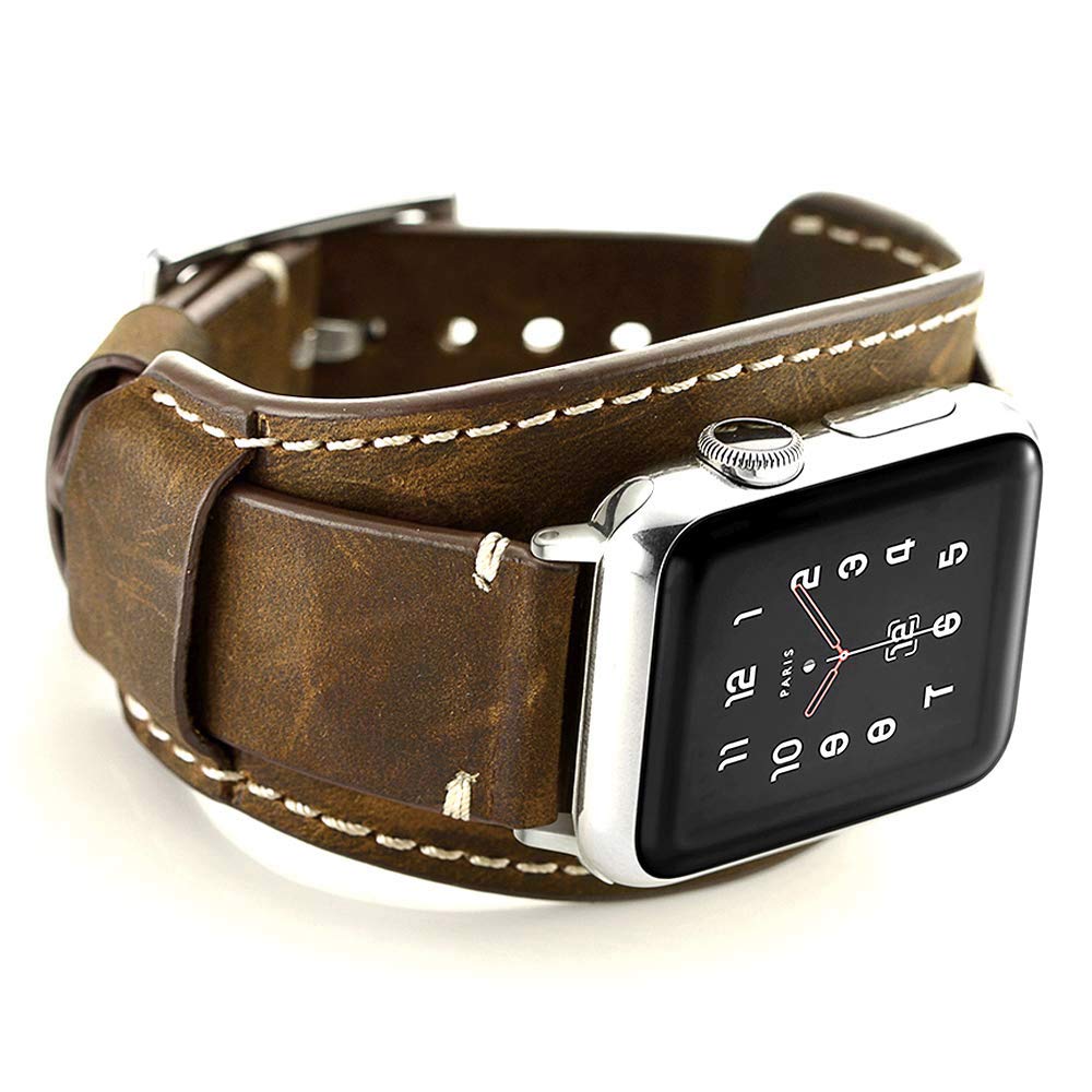 CooBES Compatible with Apple Watch Band 49/46/45/44mm/42mm(Series 3 2 1),Genuine Leather Bracelet Wristband Crazy Horse Cuff Strap Compatible iWatch Ultra/Ultra2 Series 10/9/8/7/6/5/4/3/2/1(Coffe)