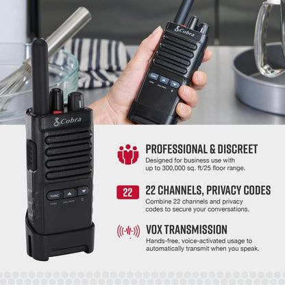 Cobra PX650 - Professional/Business Walkie Talkies - Rechargeable, 300,000 sq. ft/25 Floor Range, Dust Protected and Splashproof (IP54 rating), Two-Way Radio Set (2-Pack)