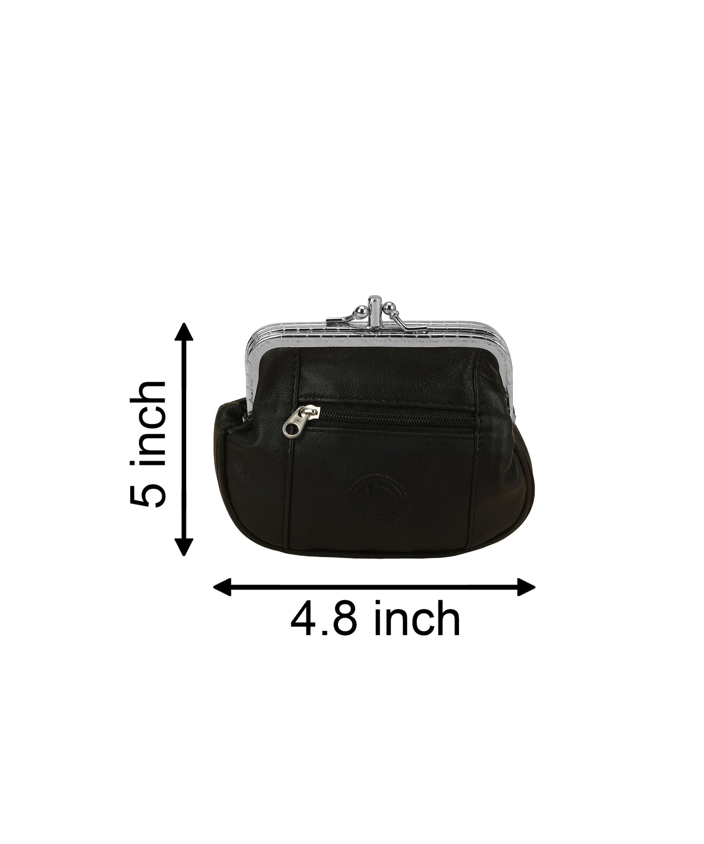 Leatherboss Genuine Leather Large Coin Purse Double Frame Wallet With Zipper Pocket, Black