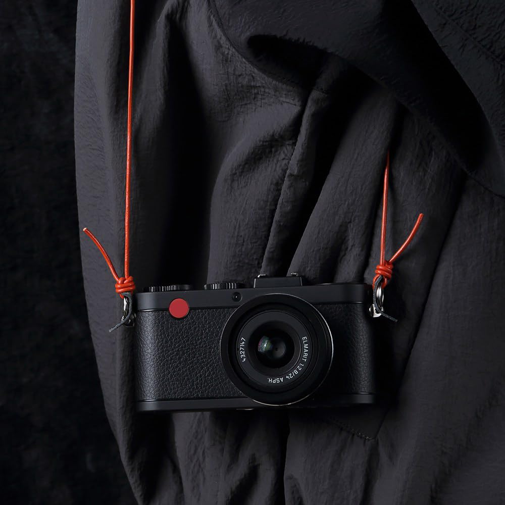 DBZZ Vintage Ultra-Thin Genuine Leather Camera Lanyard, Cowhide Rope Neck Strap for Fujifilm X100VI X-HALF For Ricoh (Vermilion)