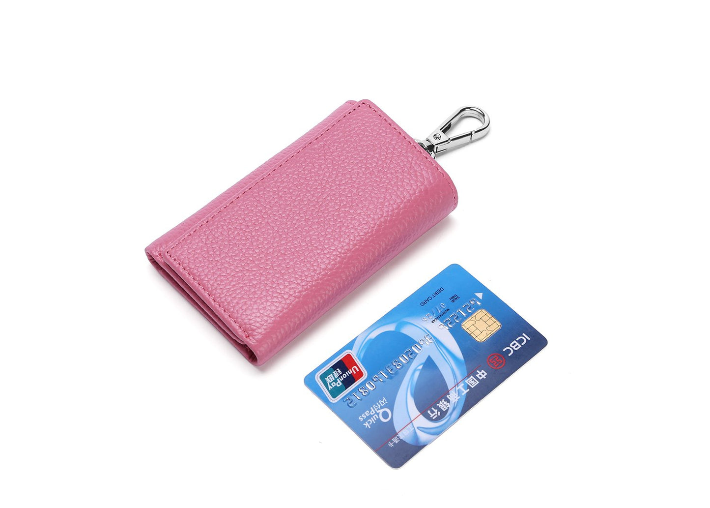 RuoFeng Keychain Key Holder Ring with 6 Hooks Snap Closure (Pink)
