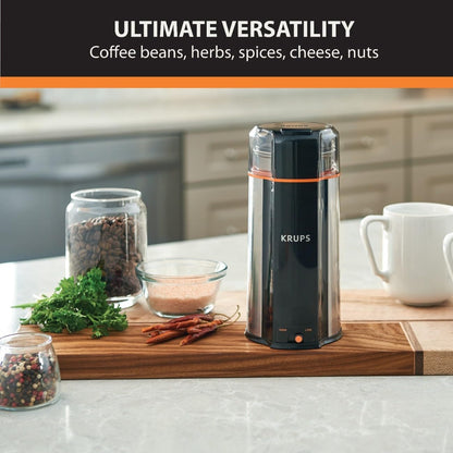 KRUPS Precision Electric Coffee Grinders, 3 oz Capacity, 200W Motor, Stainless Steel Blades for Uniform Grinding of Beans, Herb and Nuts, Coffee and Spice Grinder Electric, (Black)