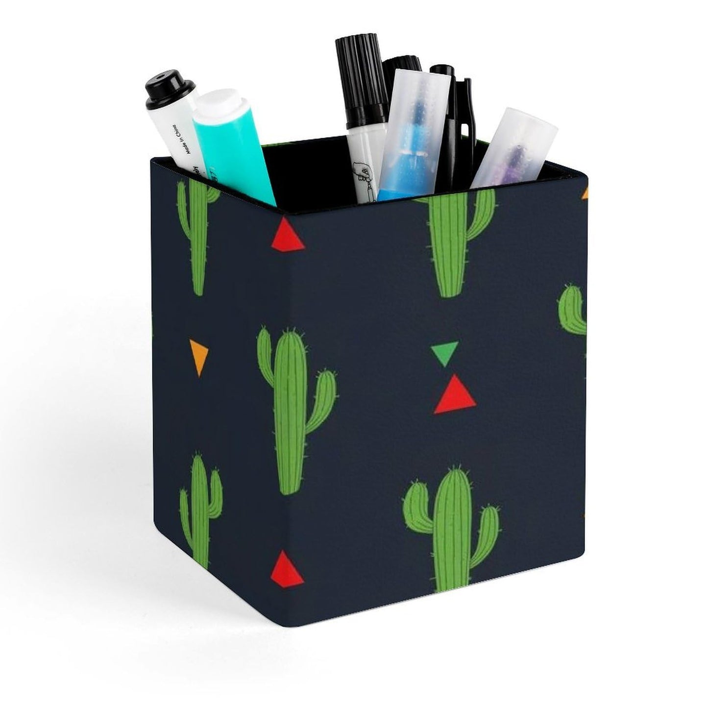UTRSIFB Holder Cup Makeup Brush Storage Organizer, Waterproof Multifunctional Office Supplies, Pen Holder Square Leather Pencil Cactus Art