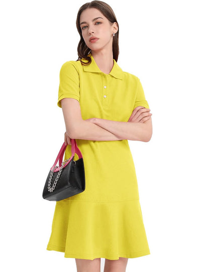 Flygo Womens Polo Dress Collared Short Sleeve Ruffle Golf Tennis T Shirt Sports Workout Mini Summer Dresses Tunic Pique(Yellow-S)