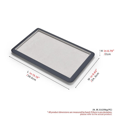 Oirlv Gray Leather Jewelry Display Tray with Microfiber Lining, Premium Rounded Corner Organizer