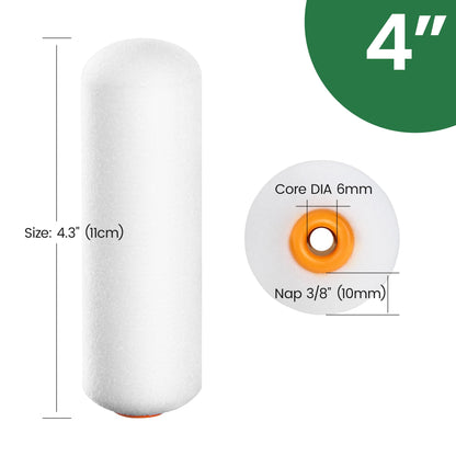 VOOMEY Mini Paint Roller Covers，High Density Foam Paint Roller，4 Inch Foam Roller Paint, 24 Pack,Fits All Flat Surfaces, Including Kitchen Cabinets, Doors, Tables, Etc.