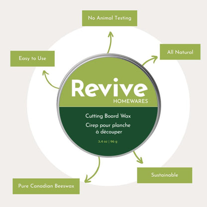 REVIVE Cutting Board Wax – Food Grade Beeswax Wood Conditioner – Butcher Block Wax, Board Butter & Cutting Board Oil Natural Blend with Canadian Beeswax and Coconut Oil 3.4 oz