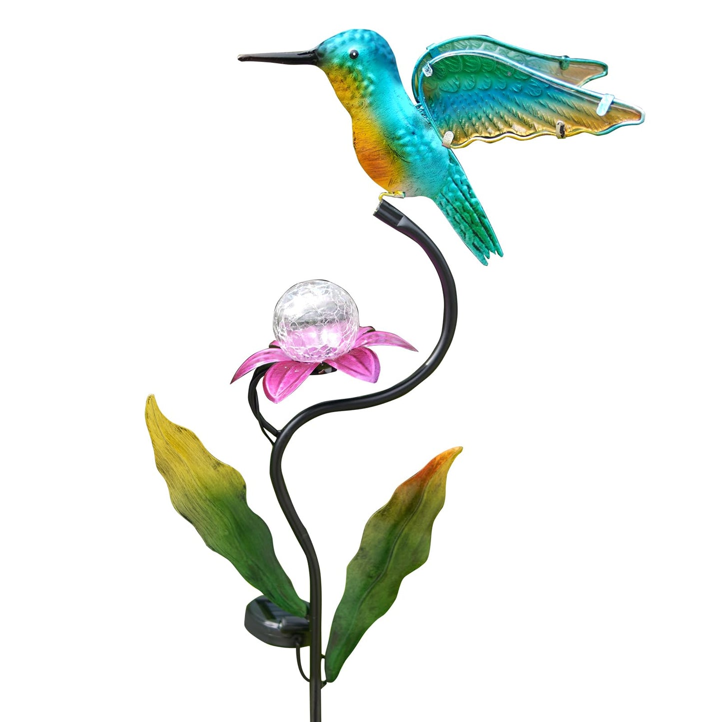HONGLAND 46 Inch Solar Hummingbird Lights, Solar Garden Decor with Cracked Glass Ball, Hummingbird Decorative Garden Stakes Outdoor Waterproof for Lawn Patio Yard Porch, Gifts for Mom