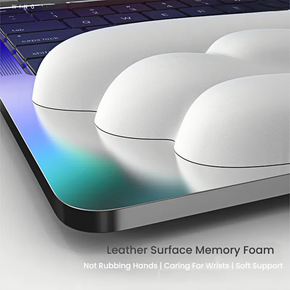 Angel Wing Wrist Rest Ergonomic Memory Foam Wrist Rest for Computer Keyboard Mouse Set, Cute Gaming Keyboard Cushion Hand Support PU Leather Surface Anti-Slip Waterproof White Angel Wing