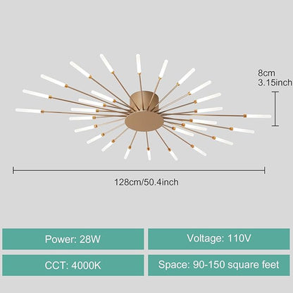 ziidoo Modern Ceiling Light, 28 Lights Metal Firework Designed Chic Led Lighting Fixture for Farmhouse Kitchen Dining Room Bedroom Hallway Living Room (Gold and Dark Gold)