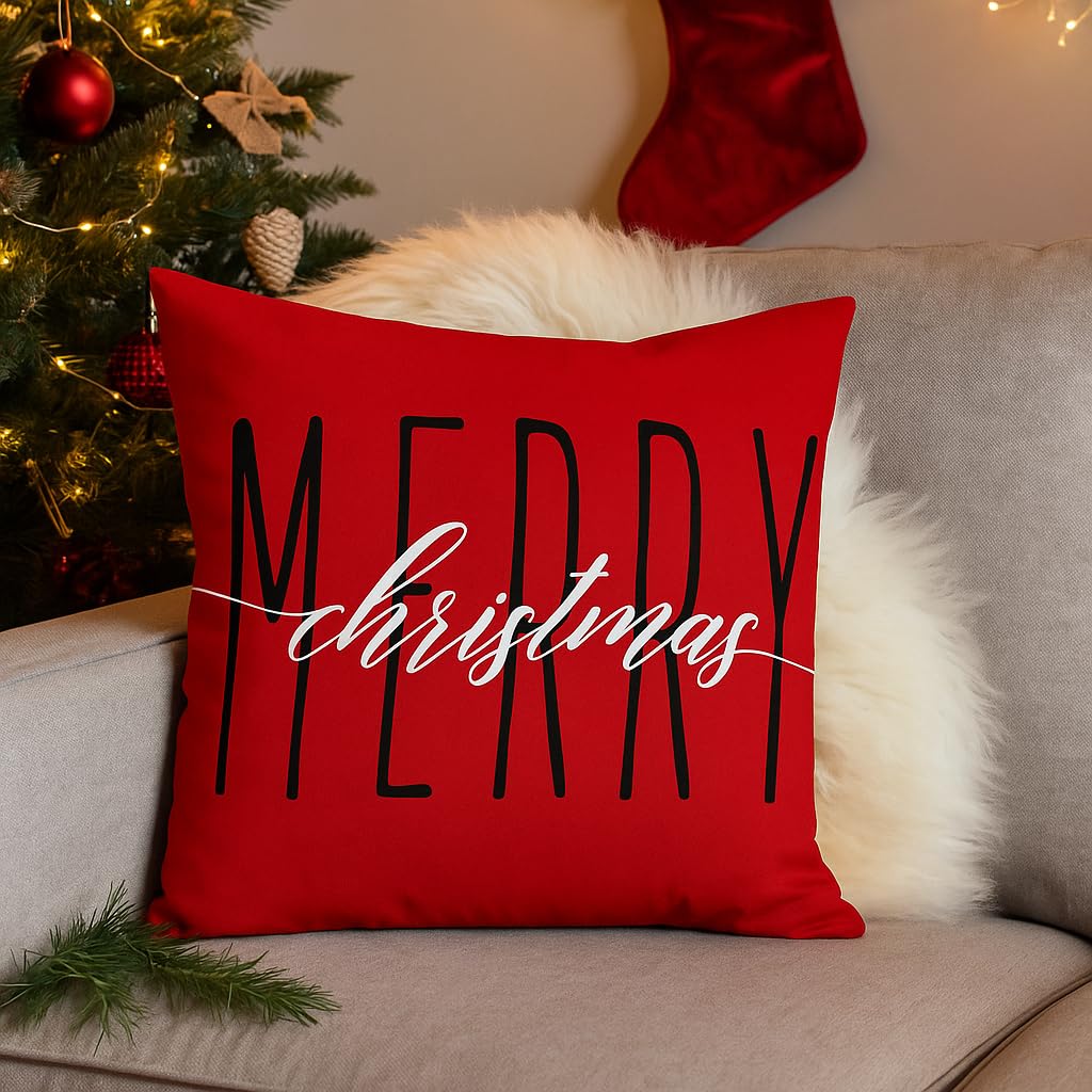 PSDWETS Christmas Pillow Covers 18x18 Inch Set of 4 Christmas Decorations Santa Claus Snowman Pillows Winter Holiday Throw Cushion Case for Couch Sofa