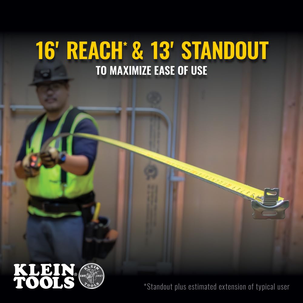 Klein Tools 9225 Tape Measure, Heavy-Duty Measuring Tape with 25-Foot Double-Hook Double-Sided Nylon Reinforced Blade, with Metal Belt Clip