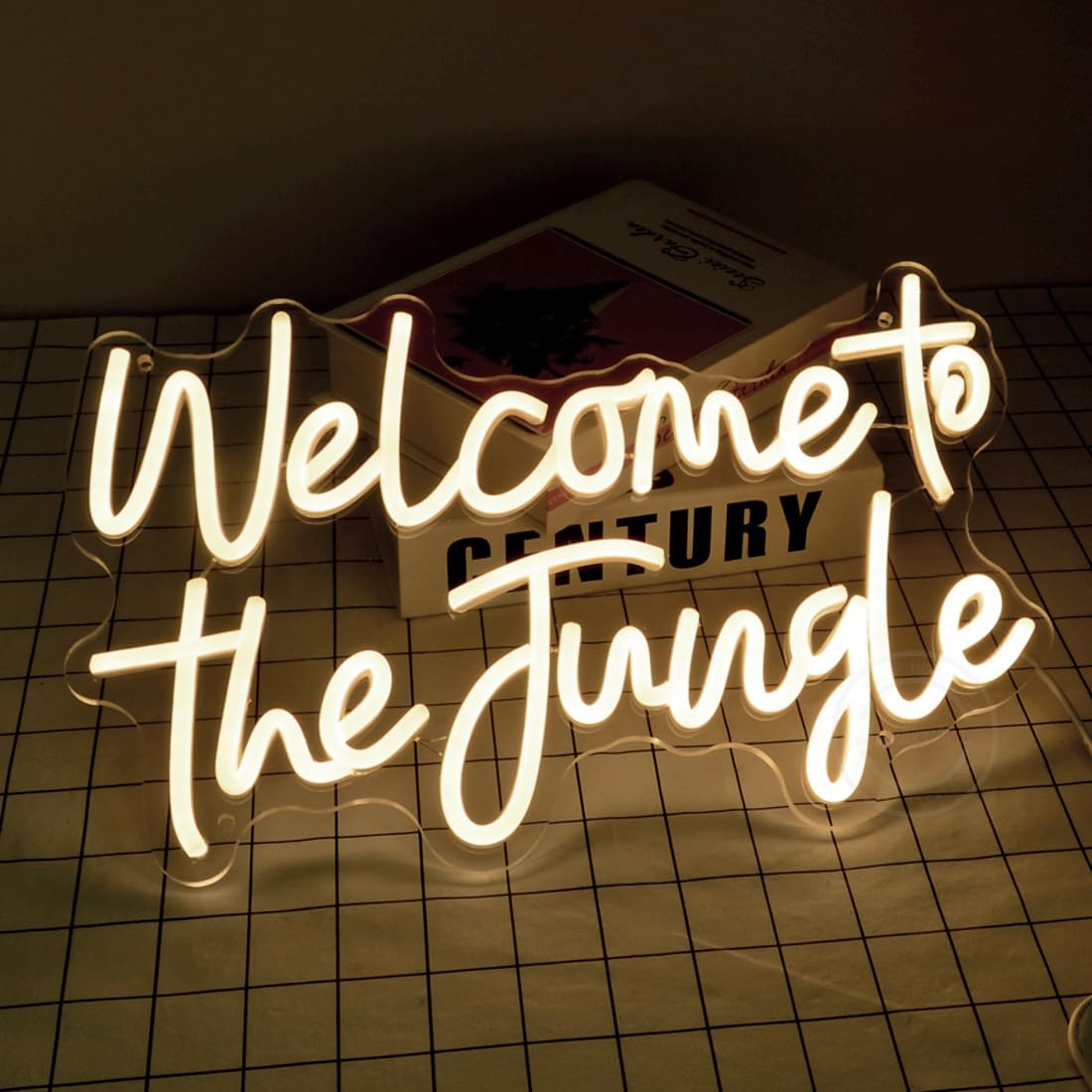 Britrio Welcome to the Jungle Neon Sign for Safari Jungle Themed Party Baby Shower Kids Birthday Gift Bedroom Bar Club LED Neon Light Wall Decor 5V USB Powered with Switch 15.75 Inch Warm White