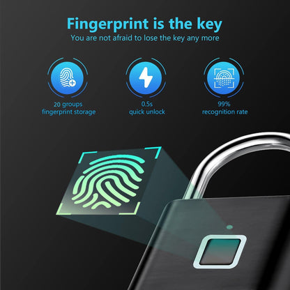 Fingerprint Padlock, Locker Lock with Keyless, Portable Biometric Padlock Combination Locks for Gym Gate Storage, Smart Lock for Locker USB Rechargeable (20 Fingerprint Black A)