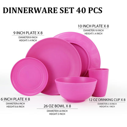 Wheat Straw Dinnerware Set 40-Piece Service for 8 Unbreakable Dishes Set Plates and Bowls Sets Drinking Glasses Microwave Safe Dish Set Lightweight Dinnerware Set for Home & Kitchen - Yellow