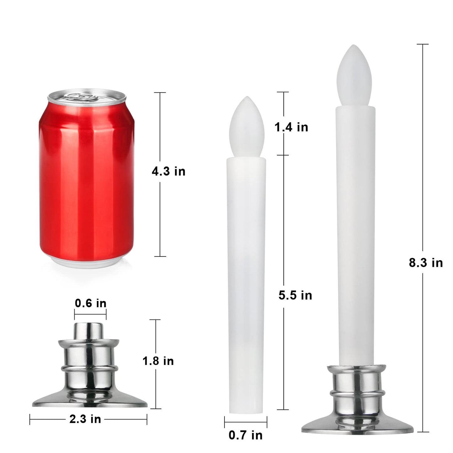 CelebrationLight 10 Pack Flameless Taper Candles with Remote/Timer, Battery Operated Flickering LED Window Candles, Vintage Christmas Electric Fake Candlesticks, Silver Holder
