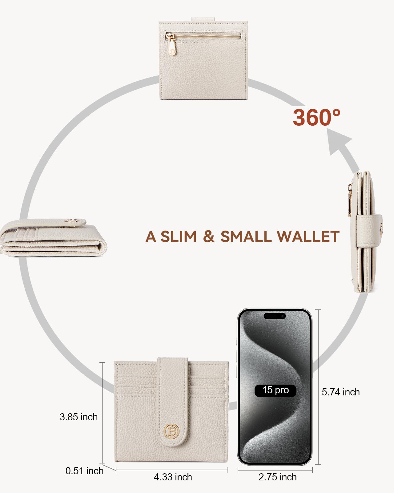 BOSTANTEN Slim Wallet for Women Small RFID Blocking Credit Card Holder Leather Bifold Wallets with Zipper Coin Pocket Beige