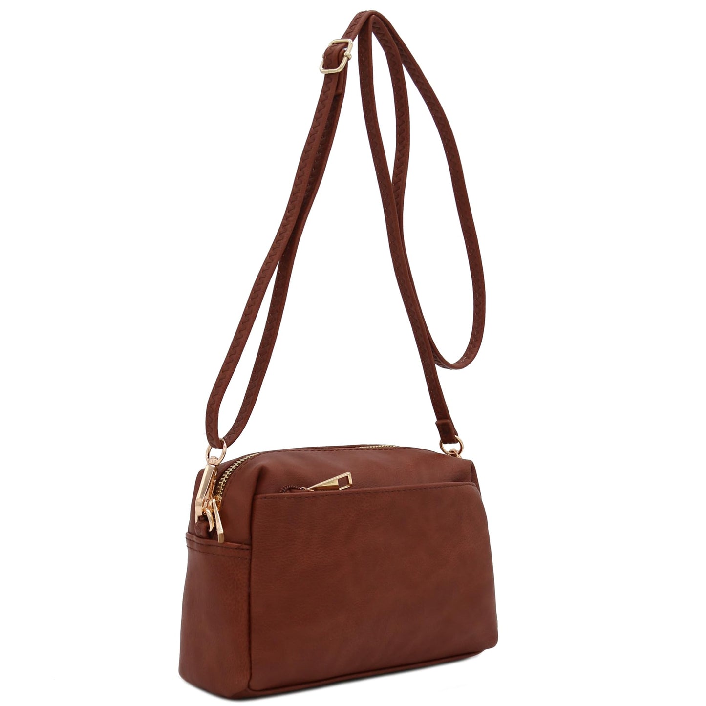 FashionPuzzle Triple Zip Small Crossbody Bag (Mocha)