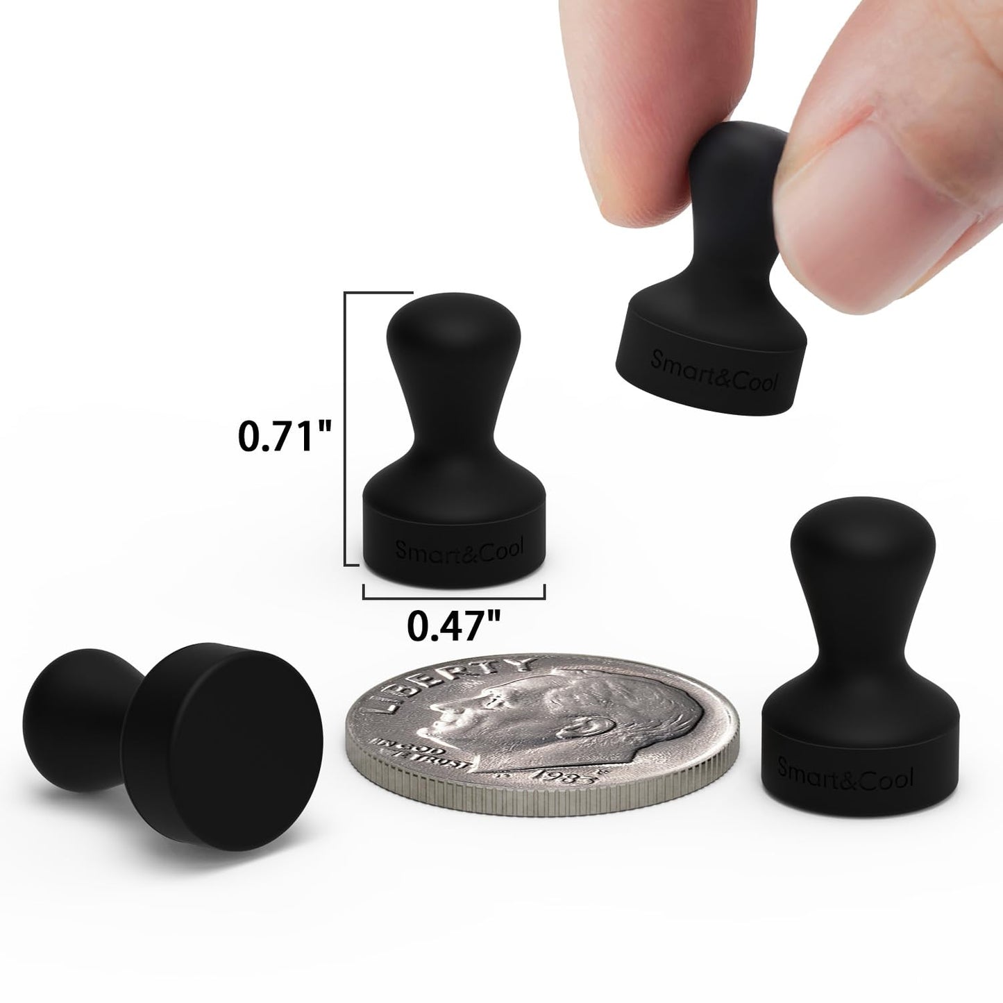 SMART&COOL Black 20 Pack Strong Silicone Anti Scratch Push Pin Fridge Magnets, Magnets for Refrigerator, Whiteboard, Kitchen, School