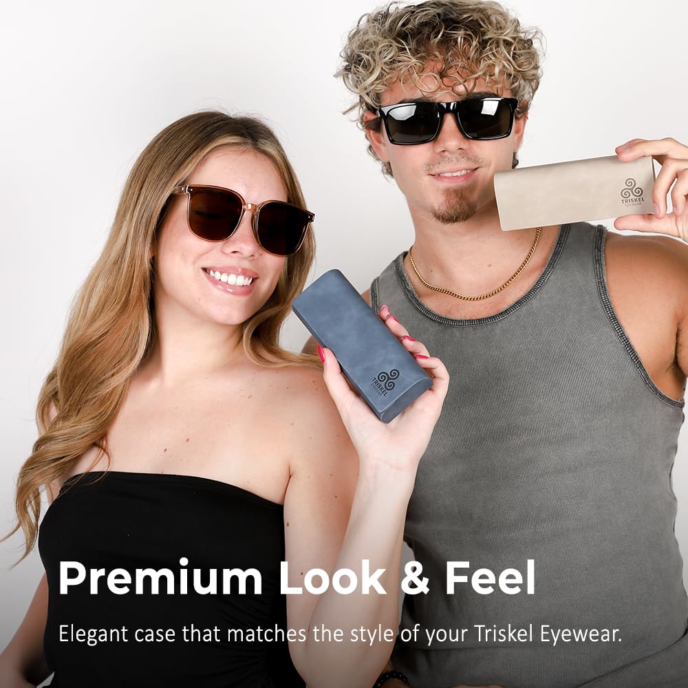 TRISKEL EYEWEAR Minimalist Rectangle Glasses Case – Slim Hard Shell PU Leather Eyewear Holder with Magnetic Closure (Amethyst Dawn)