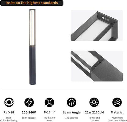 Landscape Path Light, 92" Modern Outdoor LED Luxury Bollard Lighting with IP65 Waterproof for Lawn Courtyard Driveway Pathway Decoration