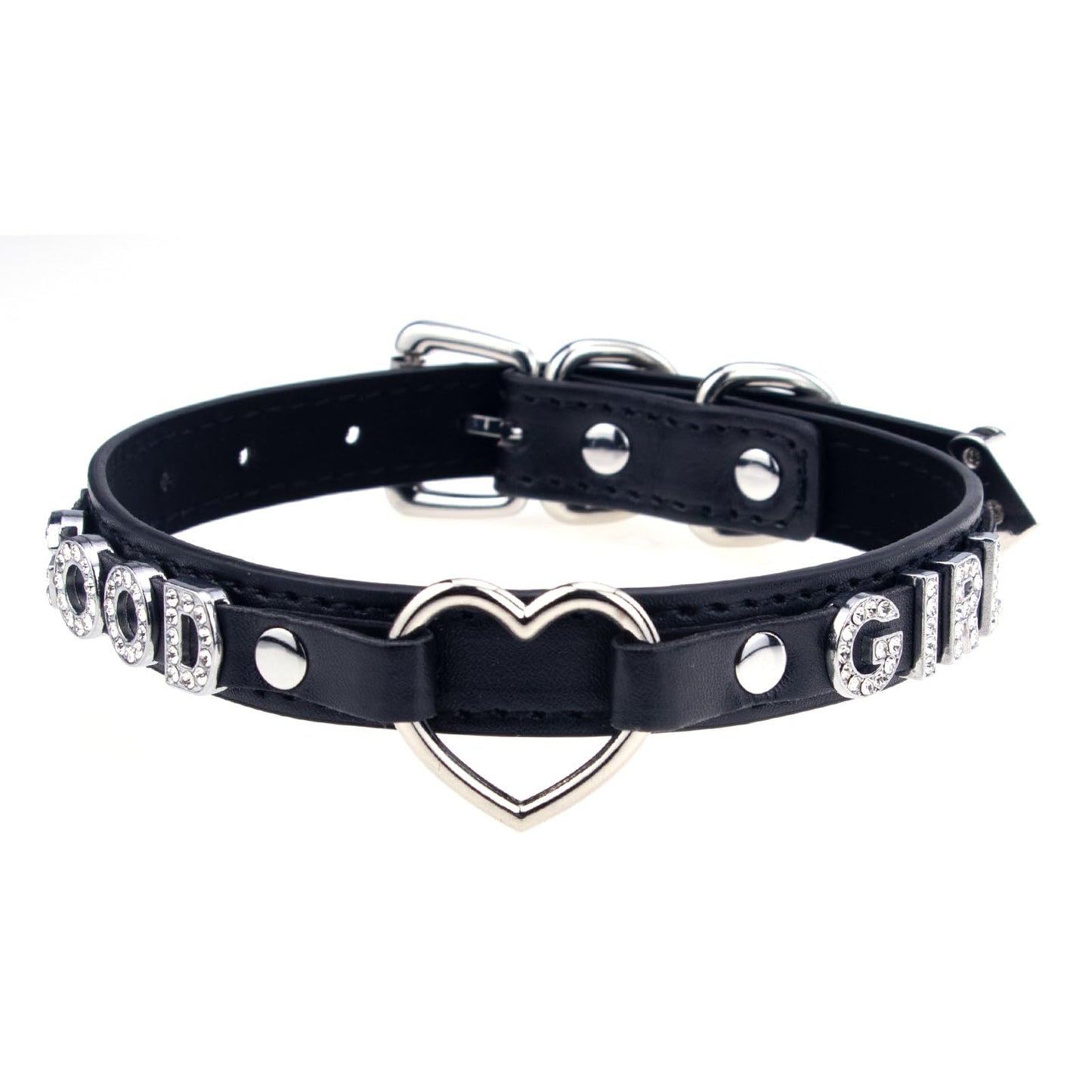 Bilisee Leather Love Heart Choker Necklace with Shiny Letters, Gothic Collar for Women, Punk Rock Necklace Collars Fashion Jewelry, Black