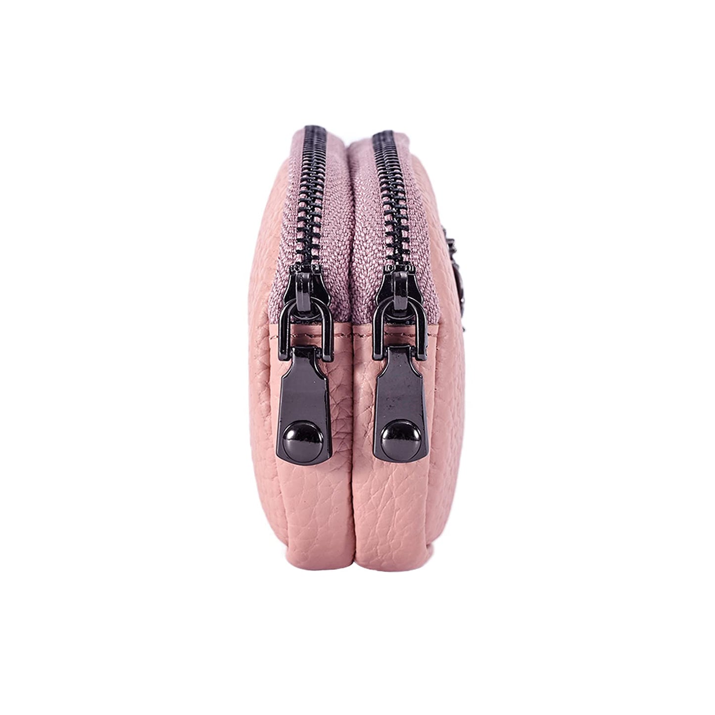 Yocipa Genuine Leather Coin Purse for Women Small Double Zipper Wallet Mini Change Pouch with Bee Charm for Cash Cards Keys Cute Compact Organizer (Pink)