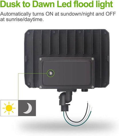 100W LED Flood Light with Knuckle, Outdoor floodlight Dusk to Dawn Photocell 5000K 14000lm AC100-277V Equivalent 1000W, ETL Waterproof Wall Mount LED Security Light for Yard Garden 2 Pack