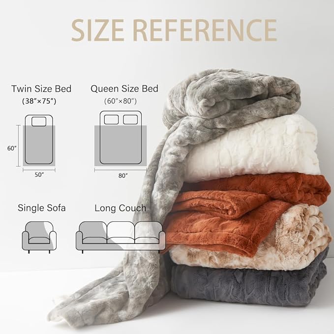 Krifey Faux Fur Throw Blanket, Super Soft Cozy Blanket, Luxury Fluffy Blanket Warm Bed Throw, Plush for Women, Ivory 50" x 60"