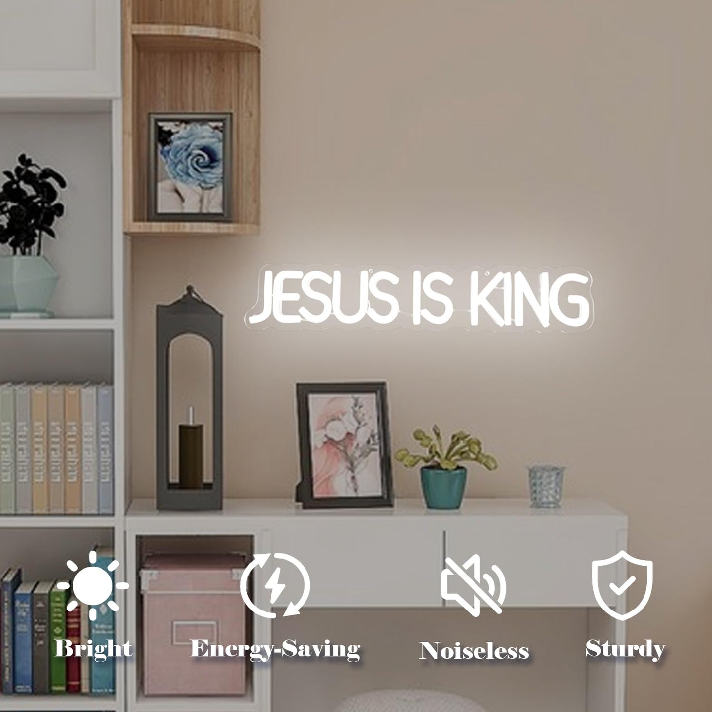 Vveikea Jesus Is King Neon Sign Jesus Led Sign Dimmable Christ Is King Neon Light Sign Easter Lights God Light Up Sign for Christian Wall Decor Easter Christmas Gifts