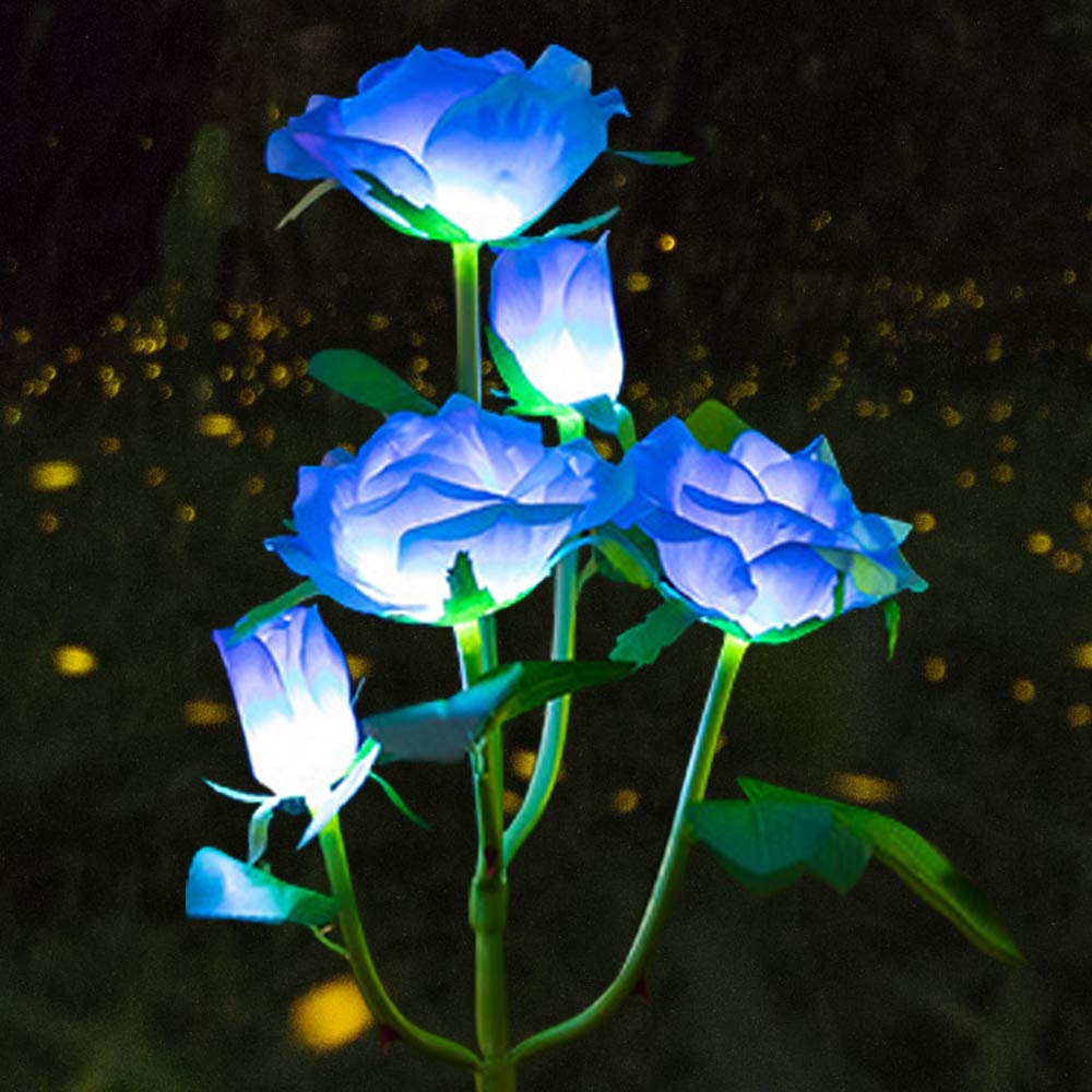 Solar Garden Stake Lights, Rose Flowers Lights LED Solar Stake Lights with 5 Roses Waterproof for Garden, Yard, Christmas Pathway, Grave Decor
