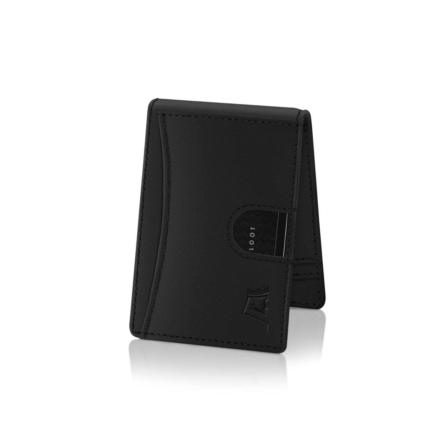 Kings Loot Money Clip Slim Minimalist Wallet for Men – RFID Blocking Leather Design with Money Clip – Front Pocket Bifold Holds 12 Cards – Stylish & Compact Wallets (Black)