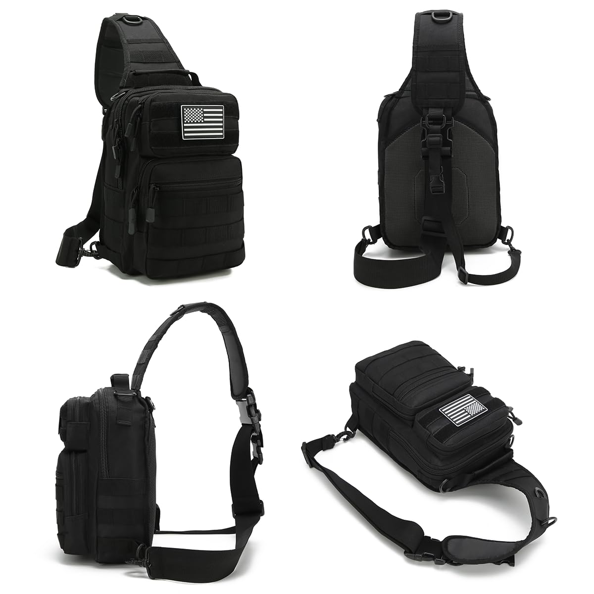GAZJYUSP Tactical travel sling bag Molle Crossbody bag Small tactical concealed carry bag Over the shoulder bag Daypack Range Bag Shoulder pack Hunting chest Bag (Black)