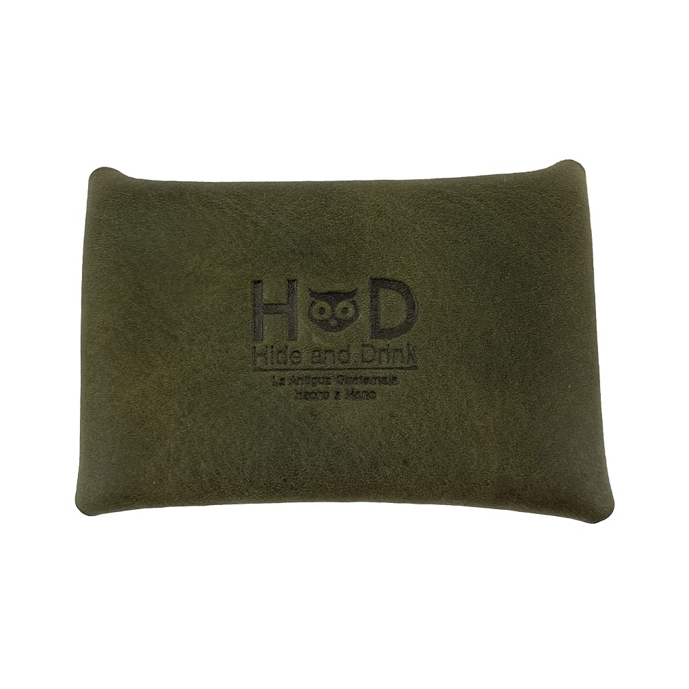 Hide & Drink, Rustic Leather Envelope Shaped Coin Case, Secret Bag Miniature World, Handmade Includes 101 Year Warranty (Dark Jade)