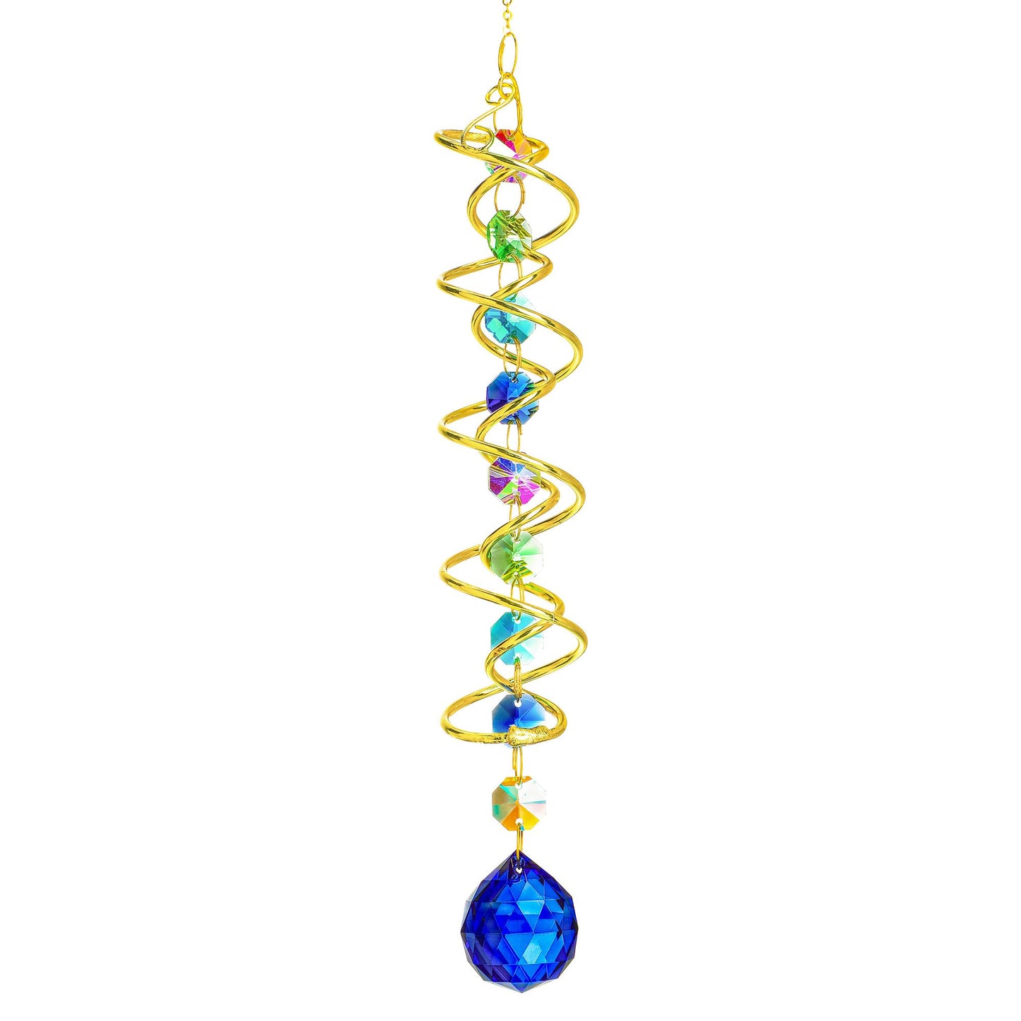 H&D HYALINE & DORA Gazing Ball Spiral Tail Crystal Suncatcher, Rainbow Maker Crystal Beads Decor Sun Catcher Hang with Hook for Window Indoor Outdoor