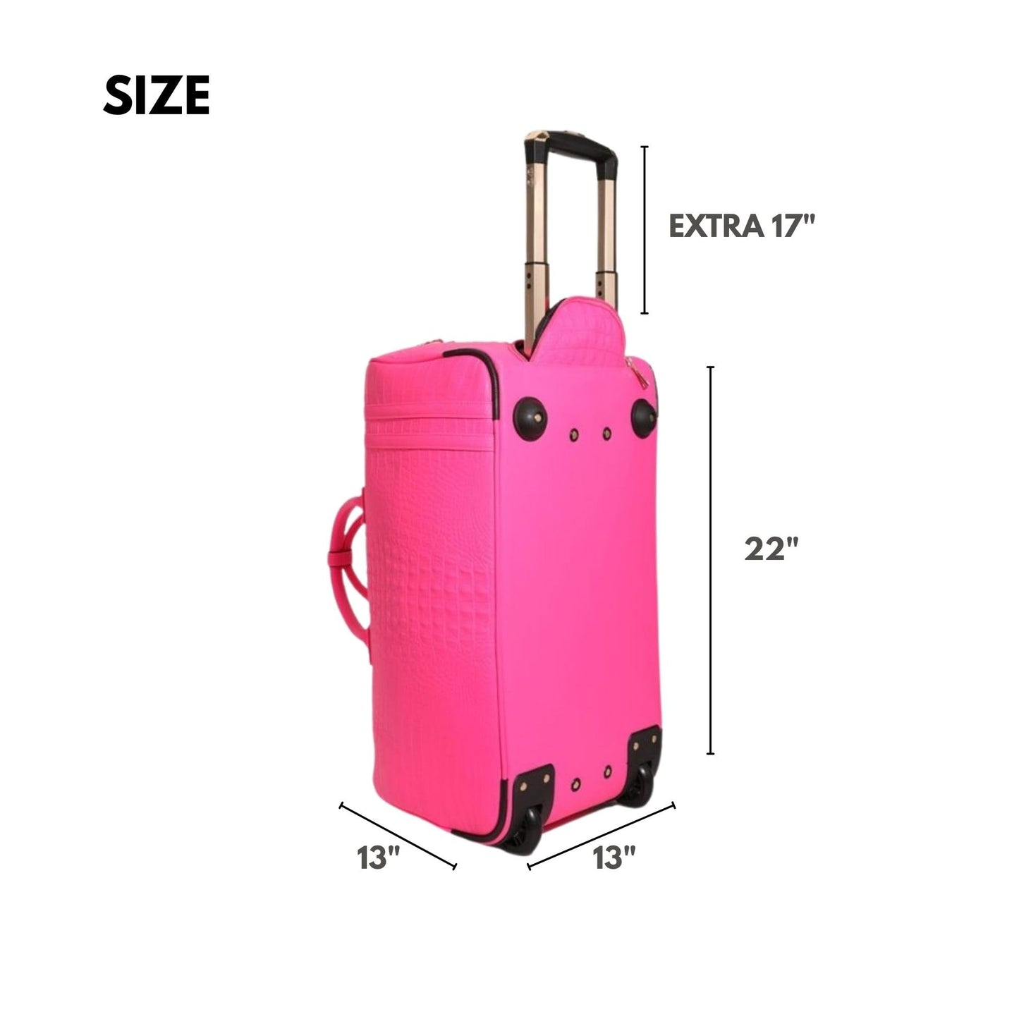 Tote&Carry Apollo 2 Large Rolling Duffle Bag with Wheels, Carry-On Roll Duffel for Travel, Gym, Sports, Daily, Weekend & All-Purpose Use for Men & Women (Crocodile Skin, Neon Pink)