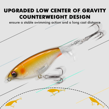 TRUSCEND Popobait Easy Catch Fishing Lures with BKK Hooks, Instant Startup, Longer Cast, Balanced Spray/Sound/Swim, Plopper Topwater Lures for Bass, Trout, Pike, Freshwater Saltwater Fishing Teasers