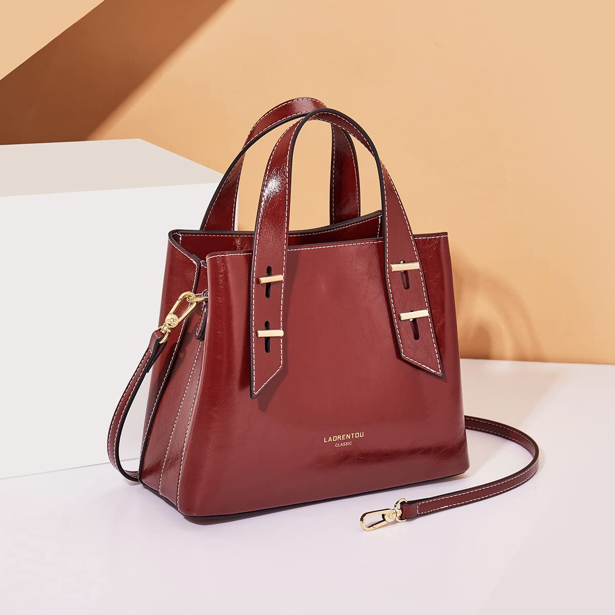 LAORENTOU Women Crossbody Handbags Genuine Leather Satchel Handbags for Women Top-handle Shoulder Tote Purses