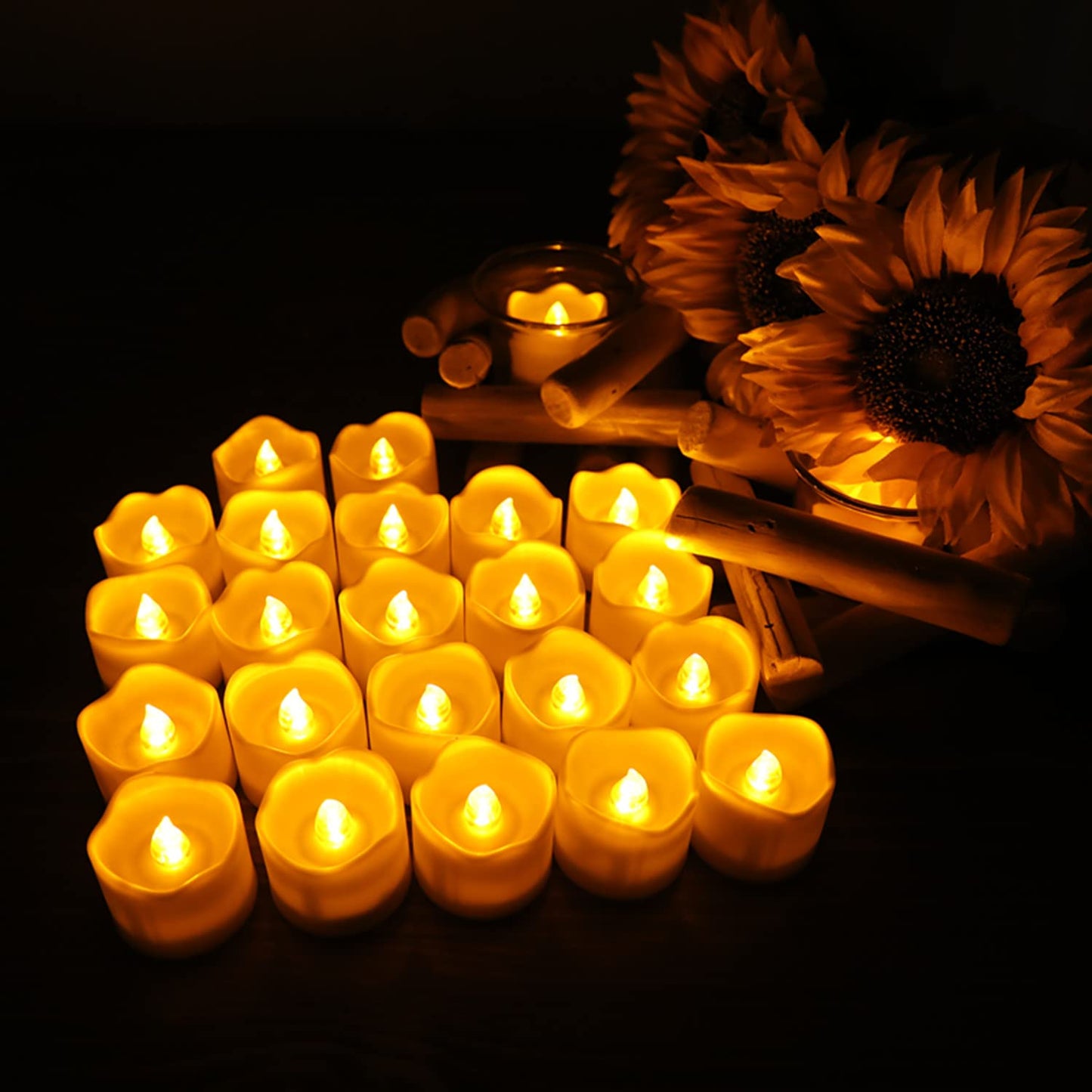 Wilrigir Flameless Votive Candles with Remote Control,CR2450 Battery Operated Tea Light with Timer,Warm Yellow LED Candles for Christmas,Halloween,Home Decoration,Pack of 12