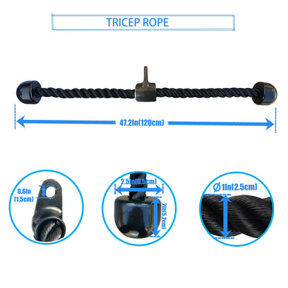 KORIKAHM Long Tricep Rope, Rope Pull Down Attachment 47 55 Inch Length Long, Tricep Rope Cable Attachment, Tricep Pull Down Rope for Home Gym Pulley System,Cable Machine Attachment (Length 47")