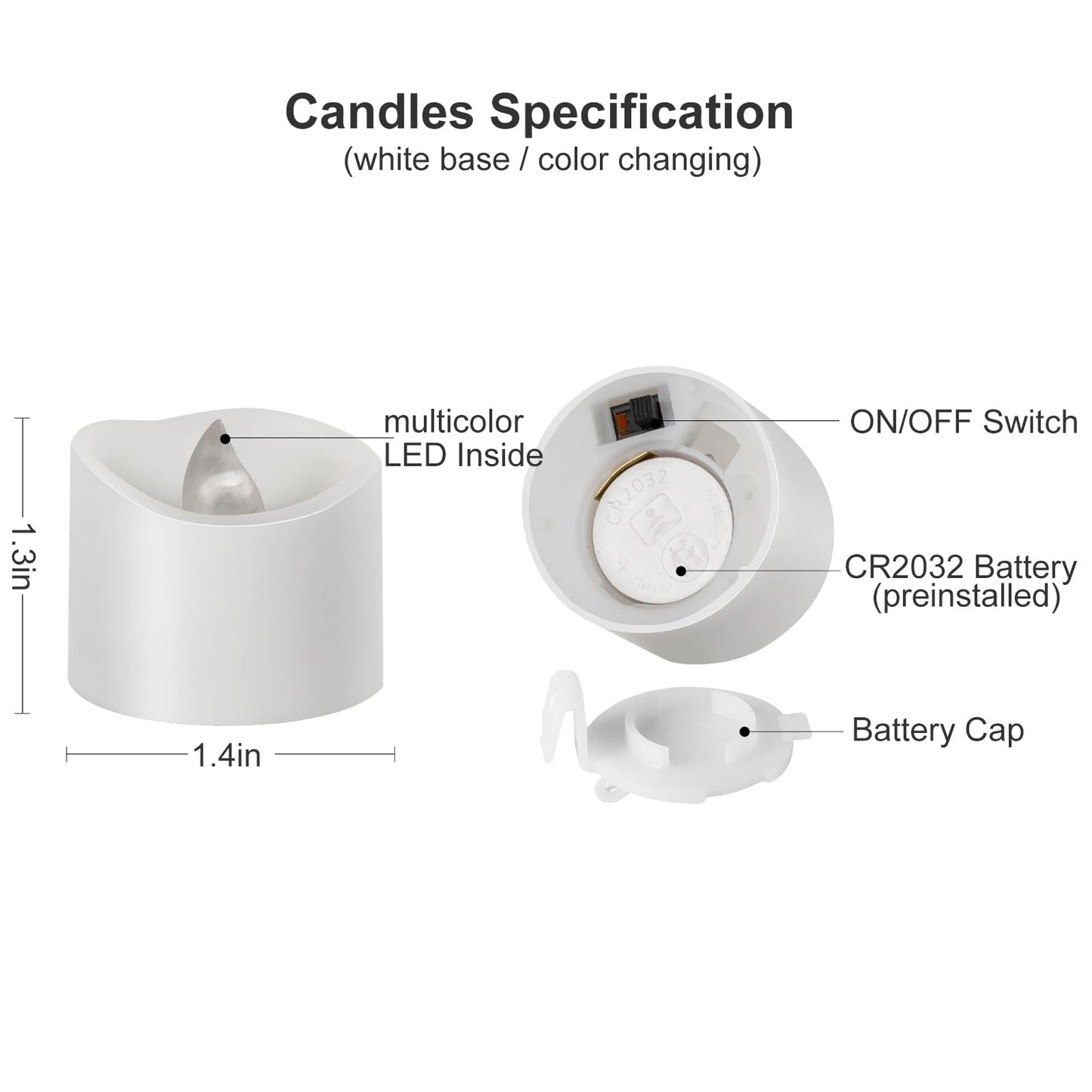 Windshell Color Changing Tealight Candles (White Base), 6H Timer (No Remote), 7-Color Auto Cycle Battery Operated Flameless LED Tea Lights, for Easter Halloween Christmas, 12 Pack