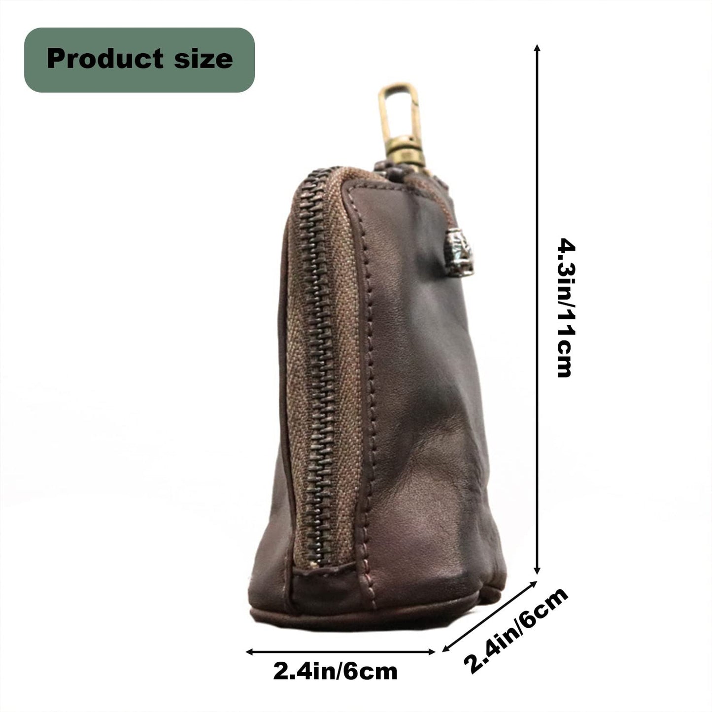 LFWATAXY Medieval Leather Zipper Coin Pouch, Genuine Cowhide Handcrafted Coin Organizer Change Holder Keychain Coin Purse for Men & Women (Brown)