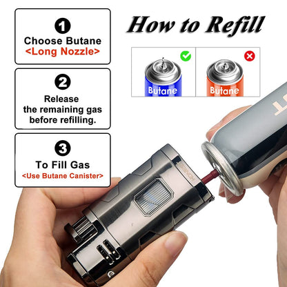 Torch Lighter Triple Jet Flame Refillable Butane Cigar Lighter Windproof Lighter with Cigar Punch Rest Holder - Butane Not Included (Gunmetal)