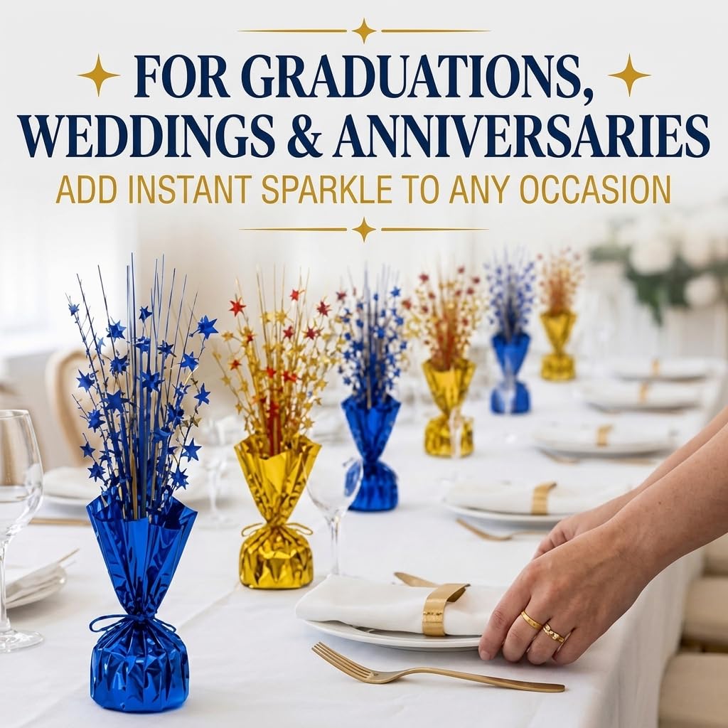 WMYQZXDF 6 Pack Metallic Foil Burst Star Table Decor, Blue & Gold Glitter Spray Centerpieces Scatter for Graduation,Birthday Party - Sparkling Tabletop Filler for Dessert Table or Holiday Celebration